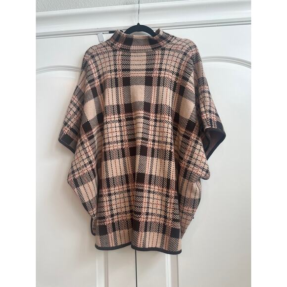 Jones New York Tan and Brown Zip Up Plaid Poncho Vest - Picture 7 of 7